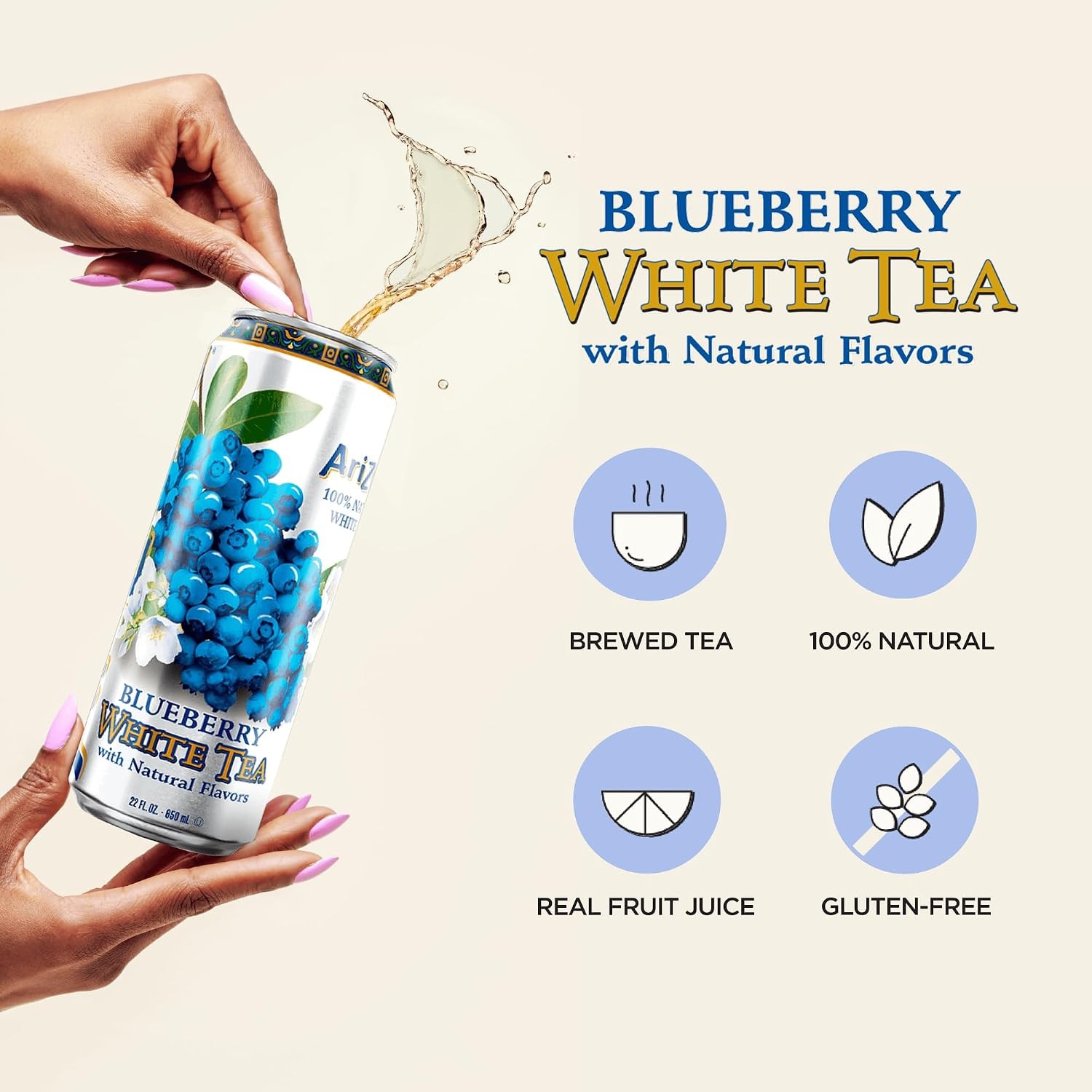 AriZona Blueberry White Tea – Big Can, 22 Fl Oz (Pack of 12)