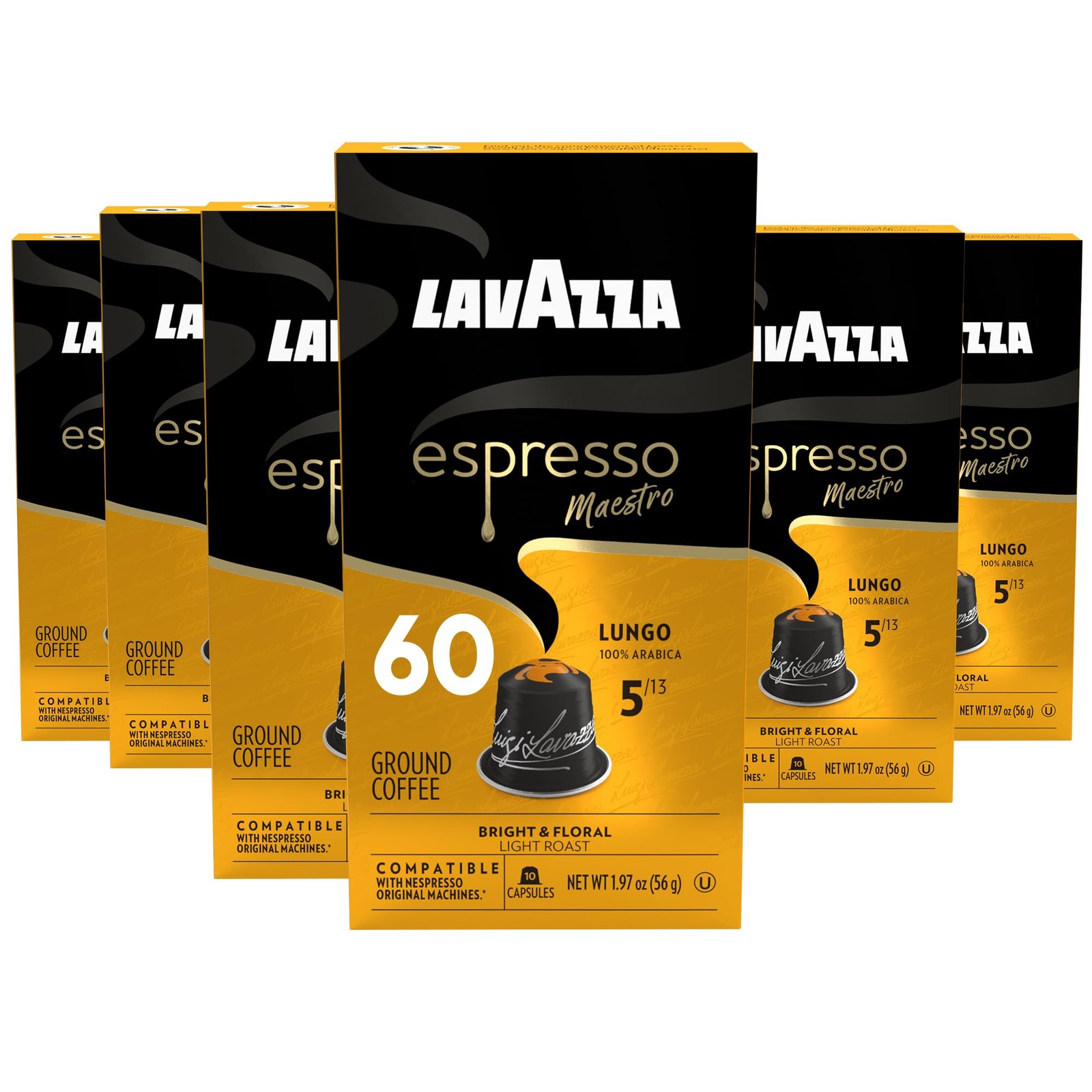 Lavazza Espresso Maestro Lungo Aluminum Capsules 10 Count (Pack of 6)