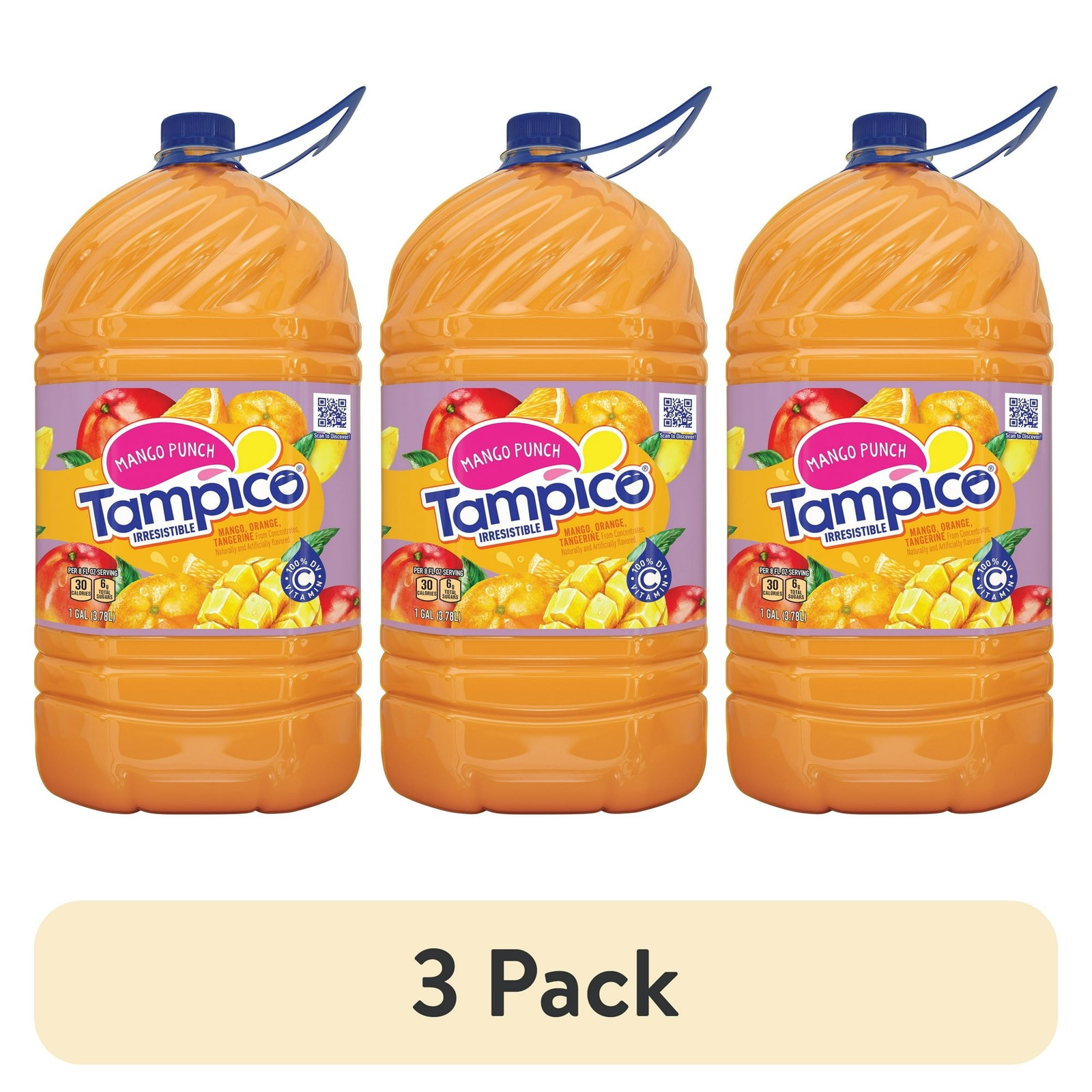 Tampico Mango Punch, Mango Orange Tangerine Juice Drink 1 Gallon, 3 pack.