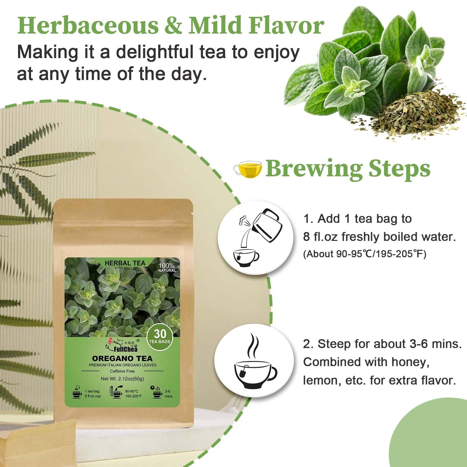 Fullchea – Oregano Tea Bags, 30 Teabags, 2G/Bag – Premium Oregano Leaves – Non-G