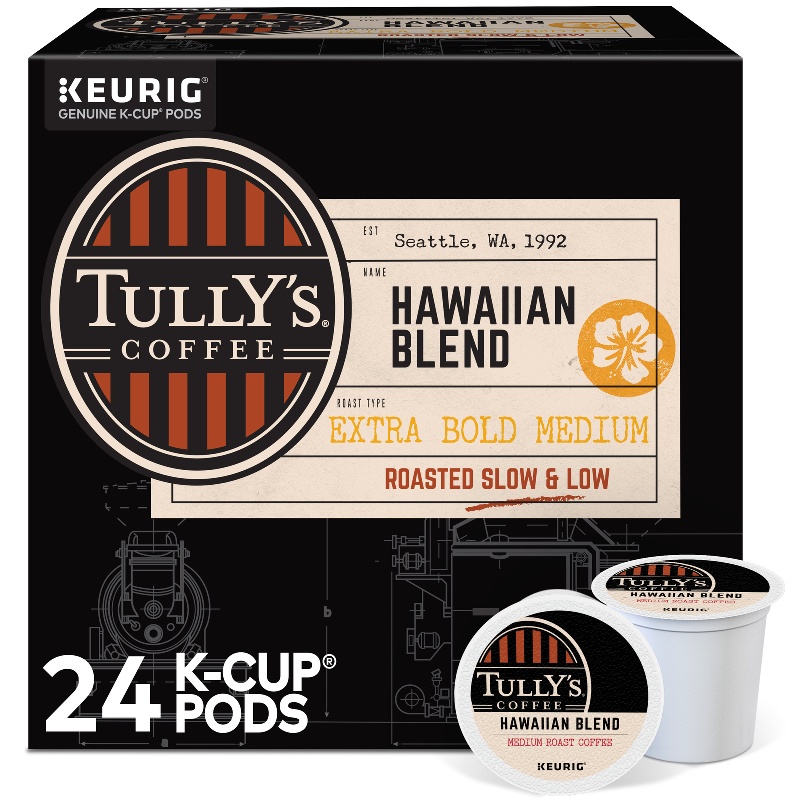 Tully’s Coffee Hawaiian Blend Keurig Single-Serve K-Cup Pods, Medium Roast