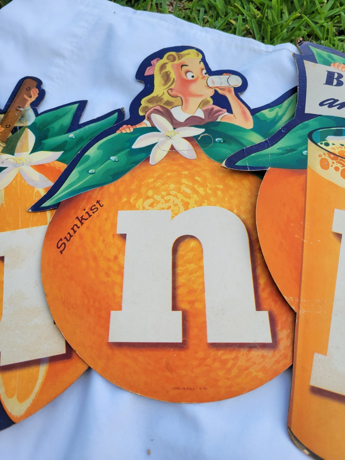 Sunkist DOUBLE SIDED Orange and Lemon 7 PC Set SODA POP