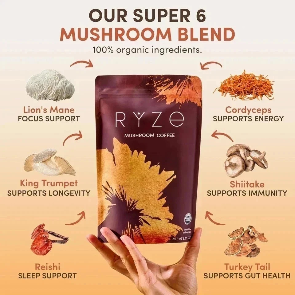 2-Packs RYZE MUSHROOM Coffee Bright & Smooth Gut Health Supplement 30 Servings