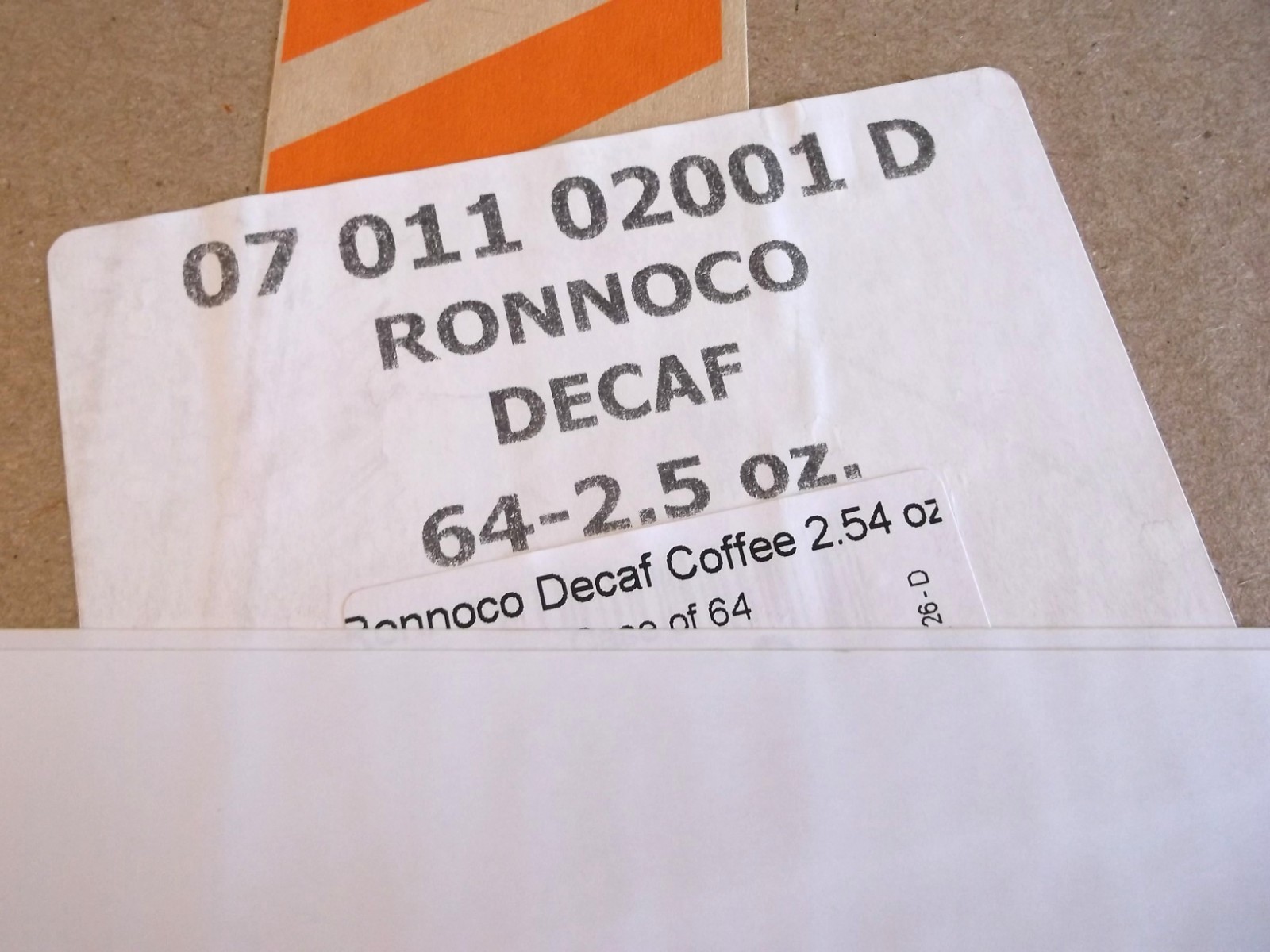 Ronnoco 0701102001D Case Decaff Coffee 2.5 Ounce x 64 Frac Packs For 10# Total