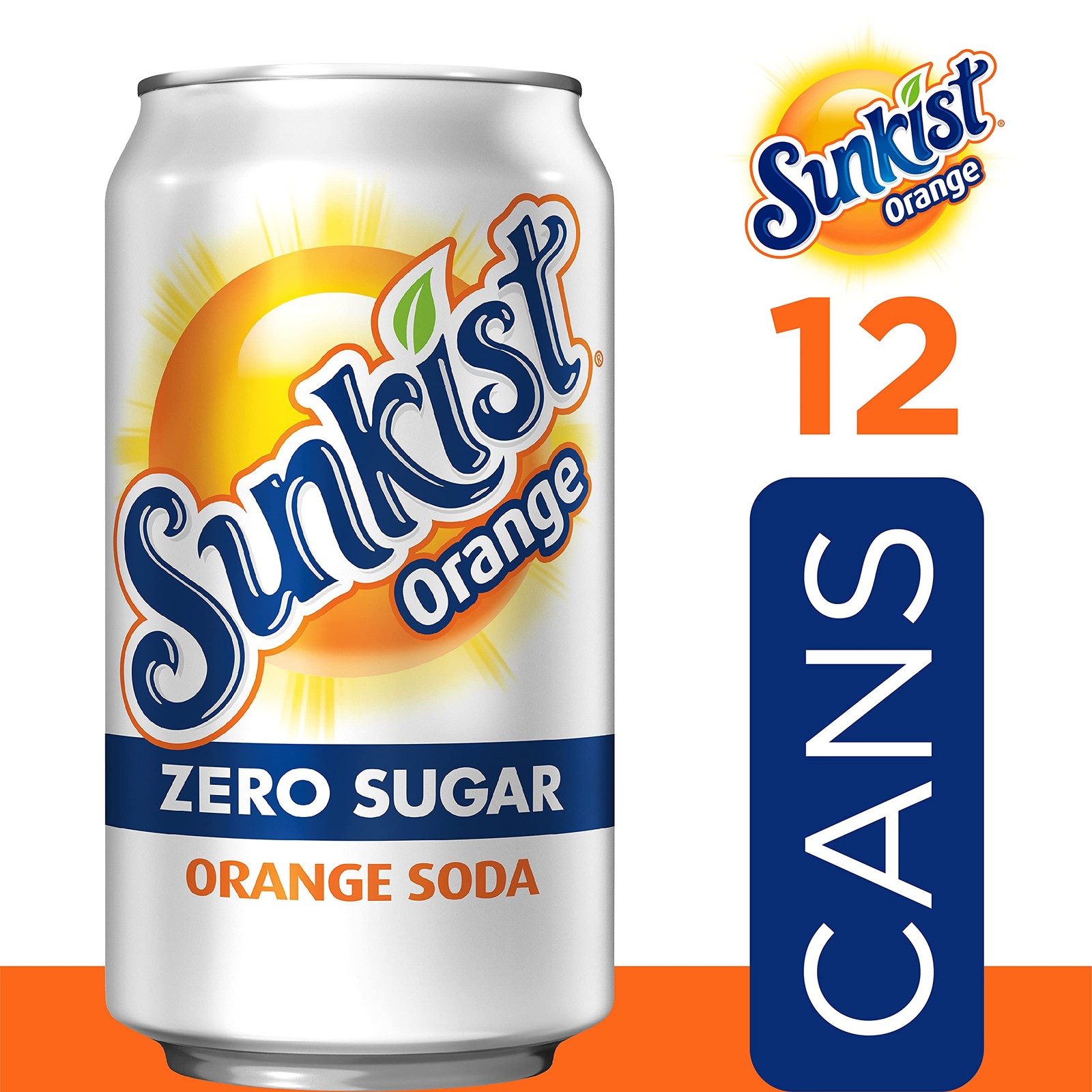 Sunkist Zero Sugar Orange Soda 12 Pack Caffeinated Bold Flavor 12Oz Cans