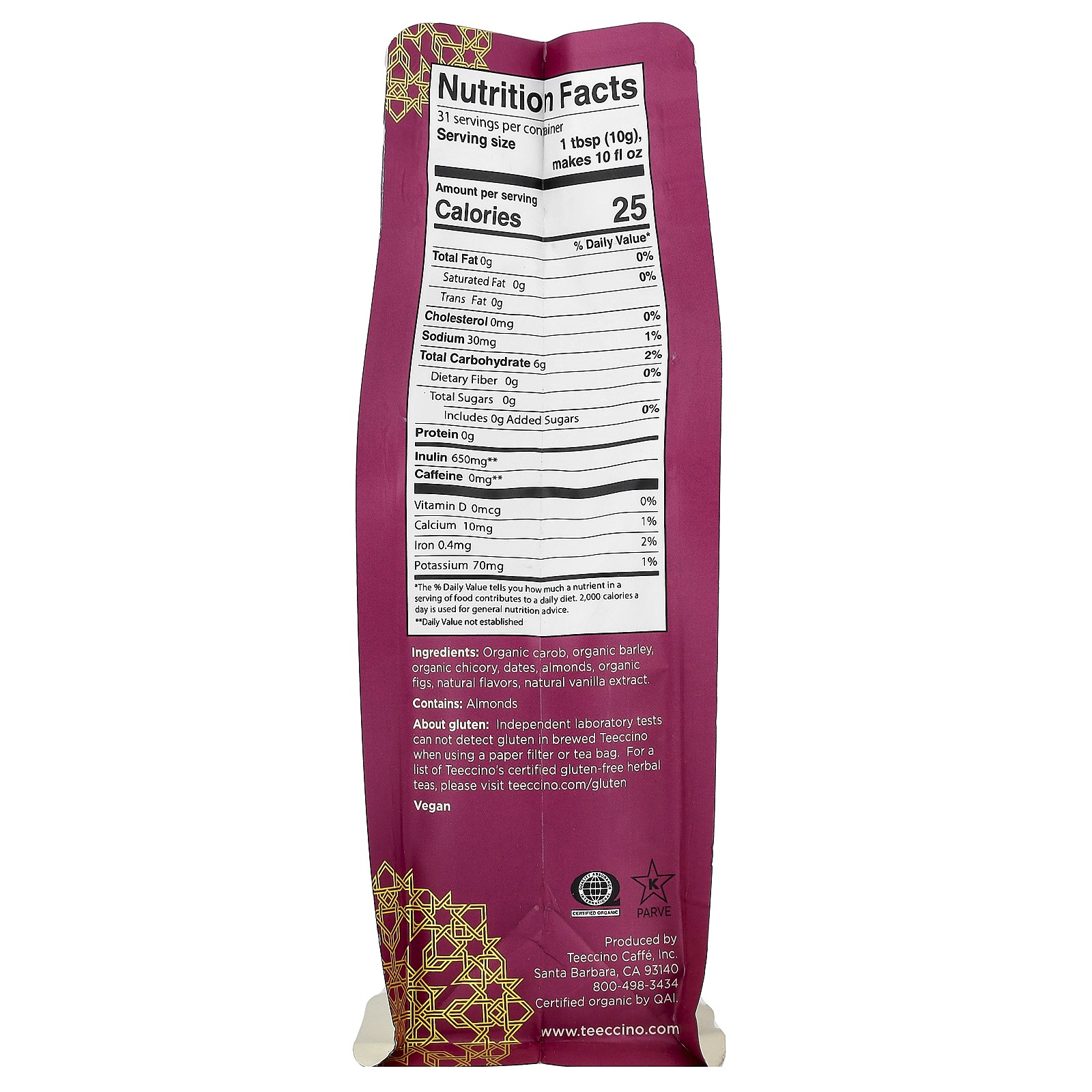 Chicory Herbal Coffee, Vanilla Nut, Medium Roast, Caffeine Free, 11 oz (312 g)