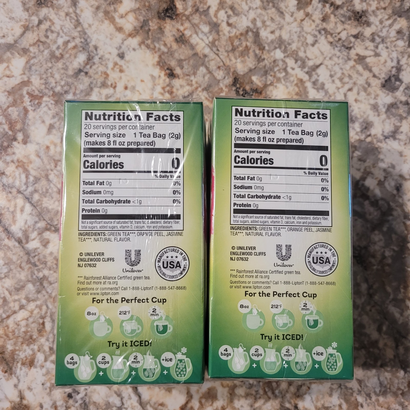 2 Pack -Lipton Green Tea Orange Passionfruit Jasmine 20 Ct Per Box