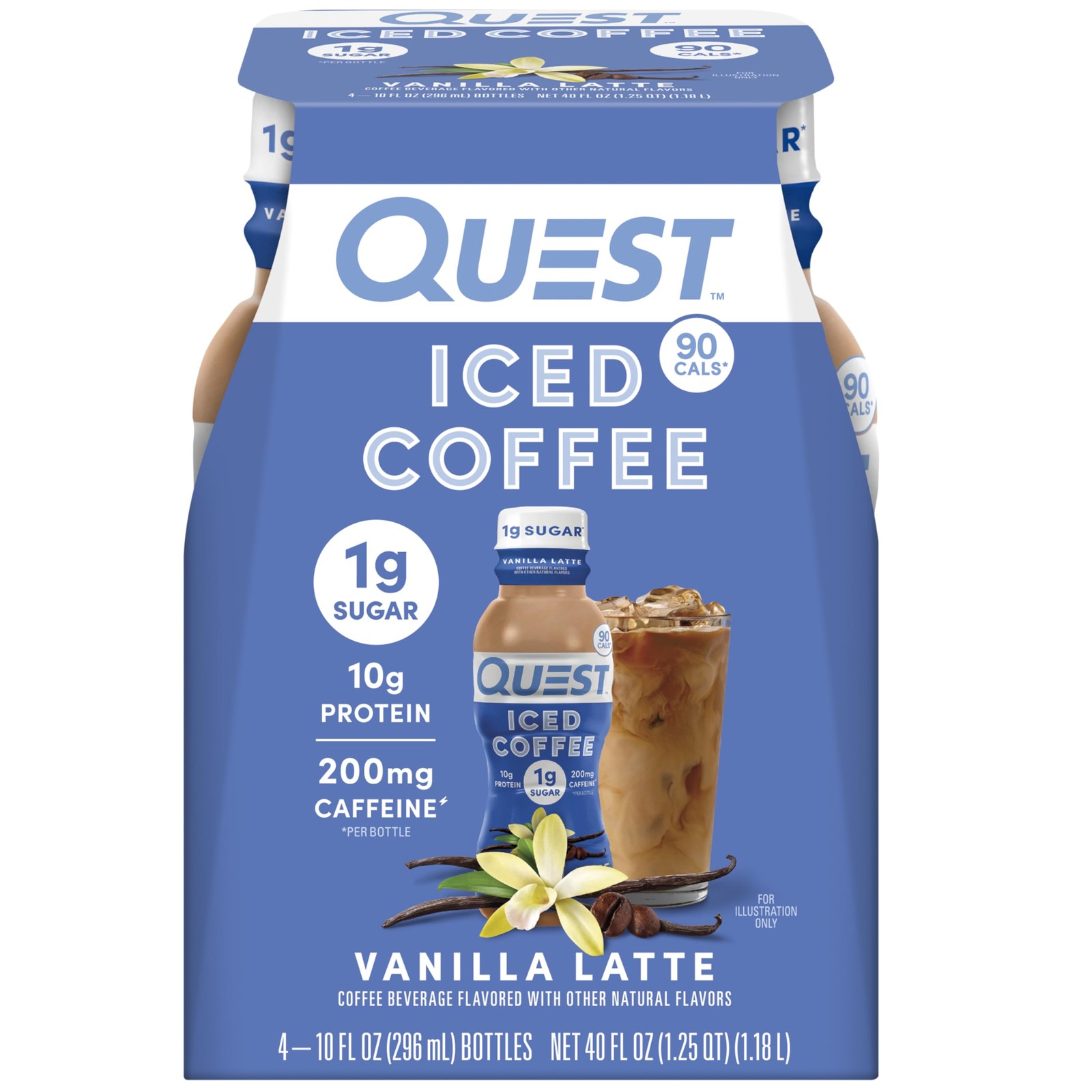 Quest Nutrition Iced Coffee, Vanilla Latte, 1g of 2.5 Fl Oz (Pack 4)