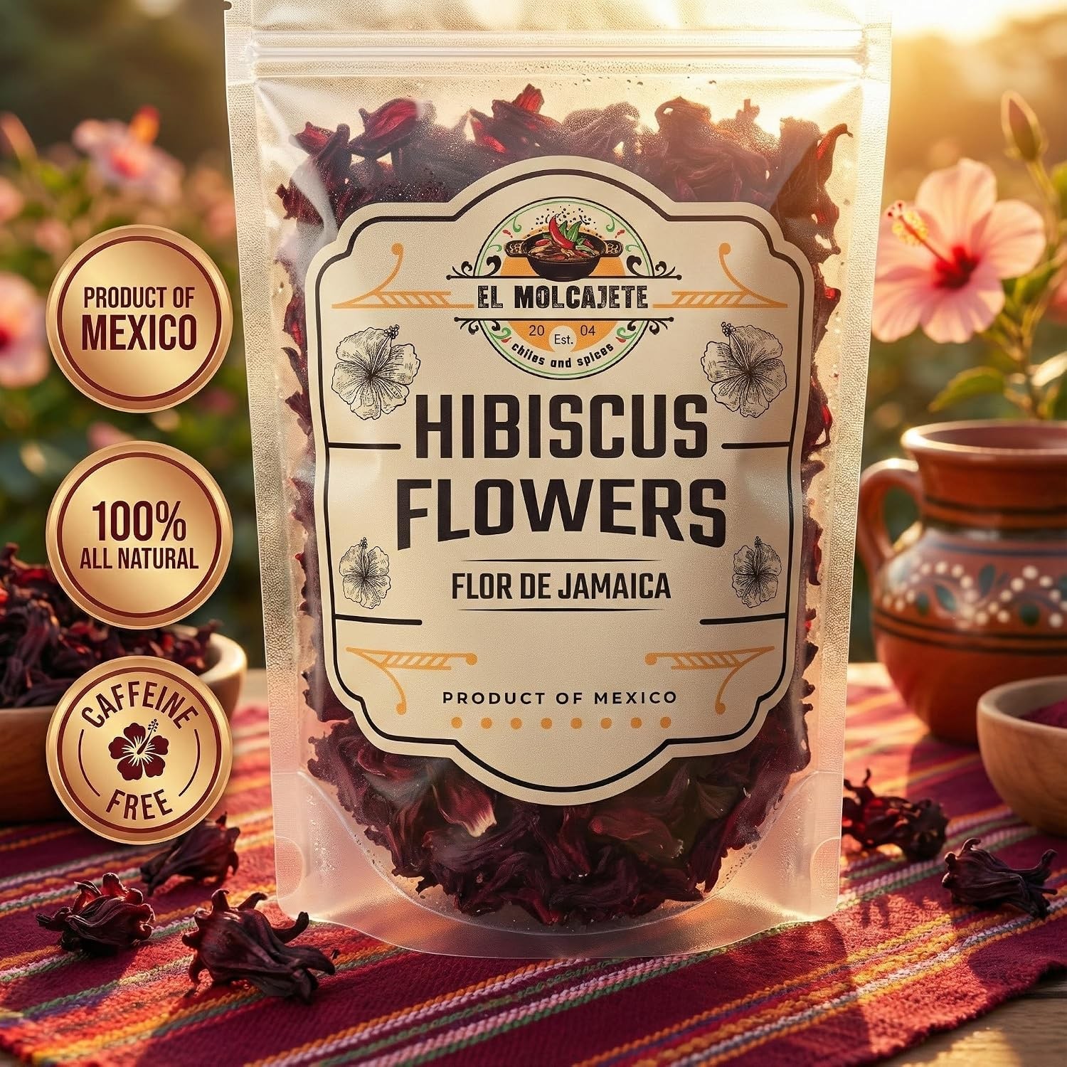 Cut Dried Hibiscus Flowers 4 Oz All Natural Whole Petals Sifted for Tea