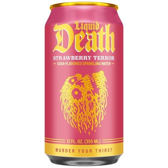 Liquid Death, Strawberry Terror, Soda Flavored Sparkling Water, 6-Pack 12oz Can