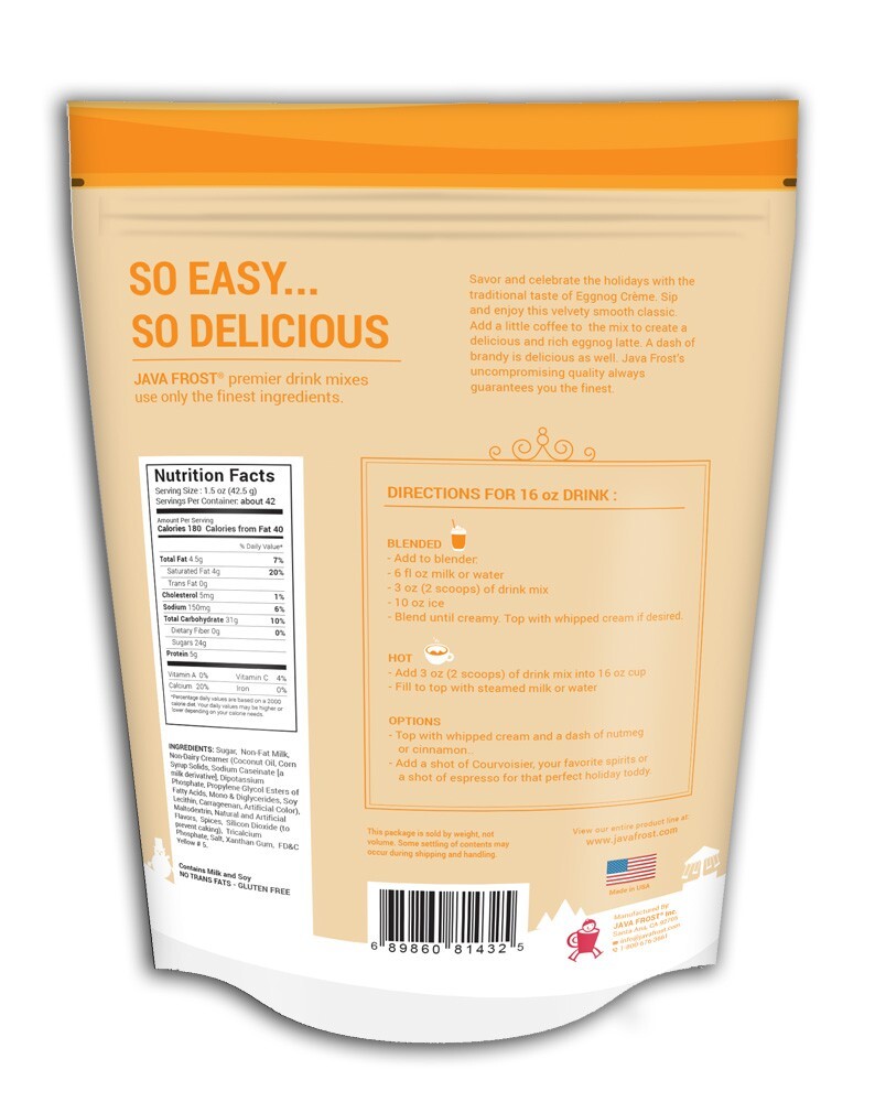 Eggnog Creme Drink Mix, 4 Lb Bag by Java Frost