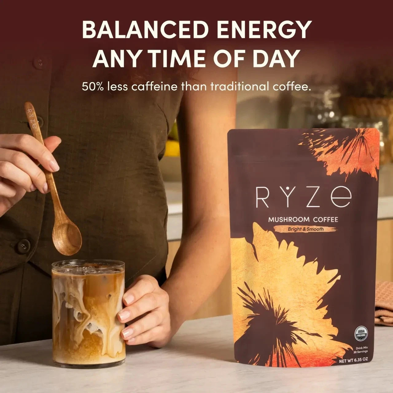 Organic RYZE Mushroom Coffee 1 Pack 30 Servings New Instant Free Shipping