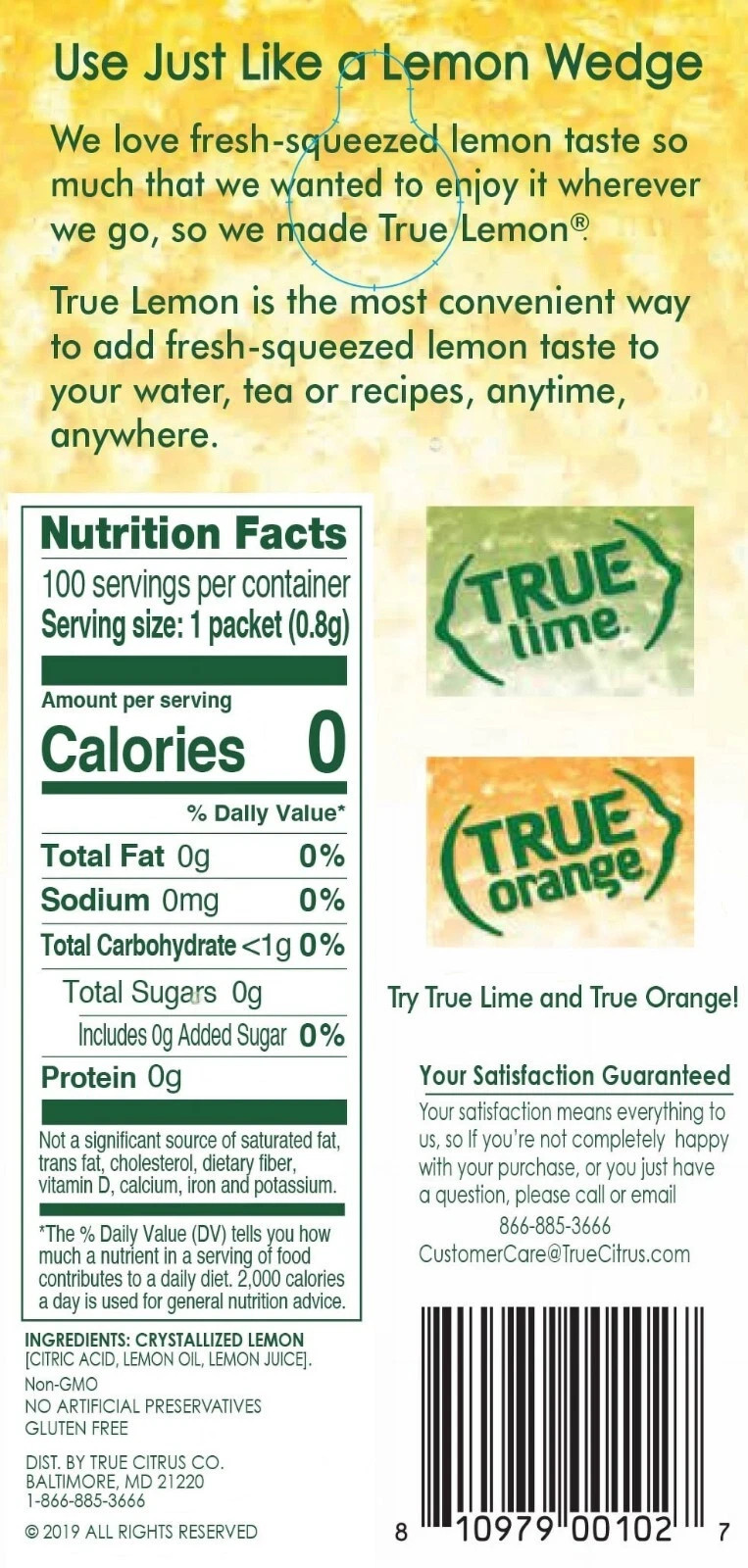 (100 Packets) True Lemon Sugar Free, On-The-Go, Caffeine Free Powdered Drink Mix