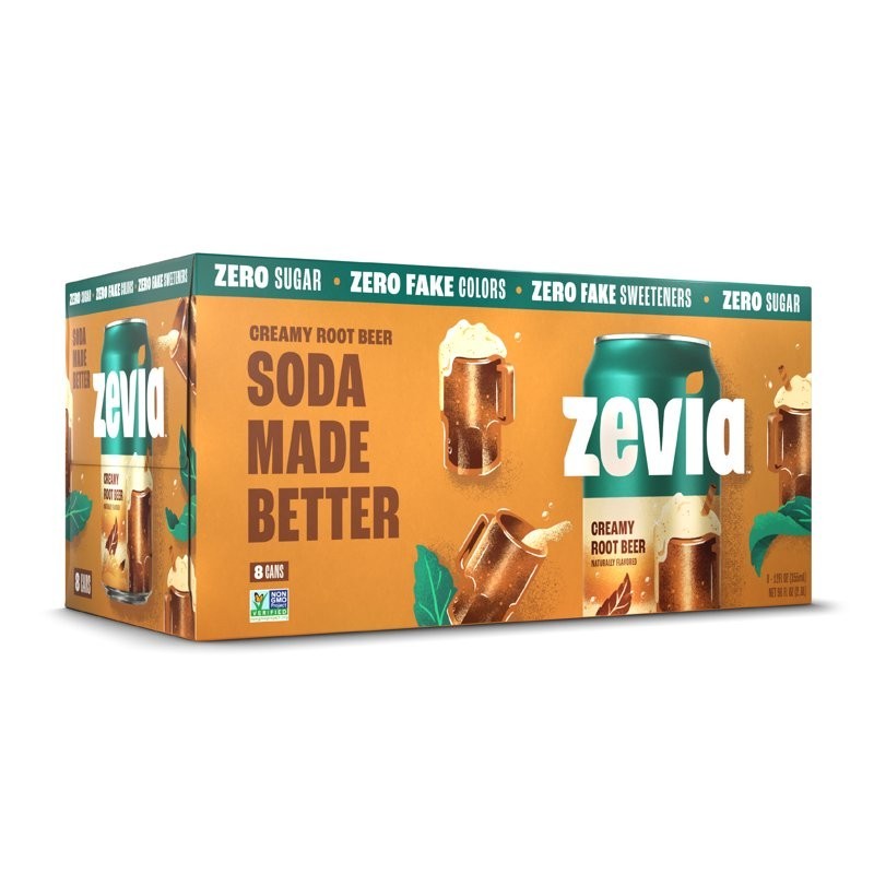 (8 Pack) Zevia Zero Sugar, Creamy Root Beer Soda Pop, 12 fl Oz..