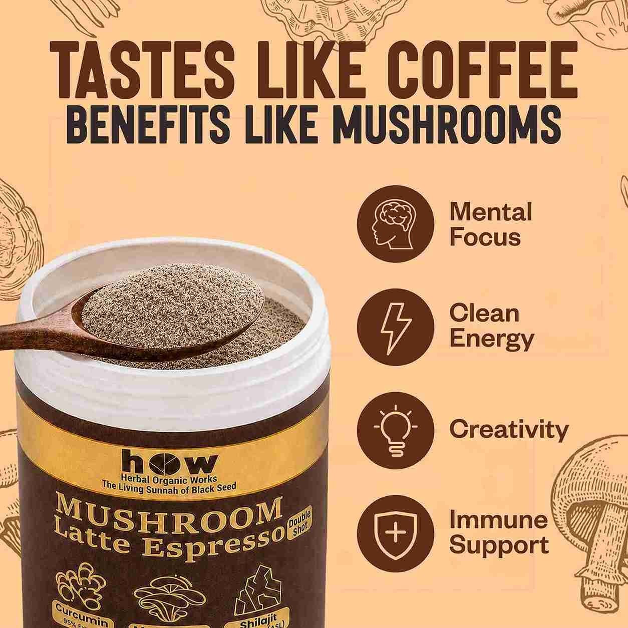 Mushroom Latte Coffee 10-in-1 Functional Mushroom Powder 500g Vegan Curcumin