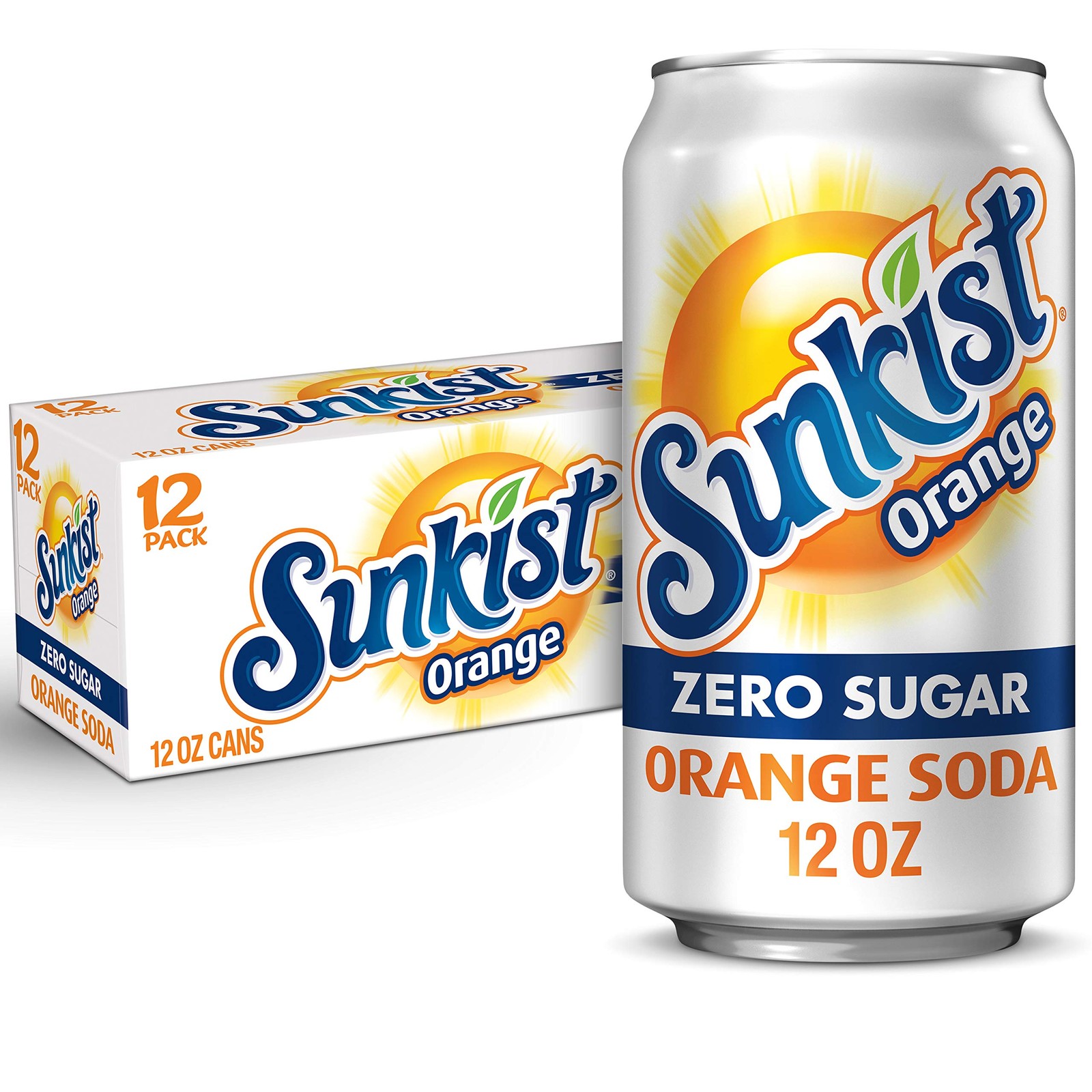 Sunkist Zero Sugar Orange Soda 12 Pack Caffeinated Bold Flavor 12Oz Cans