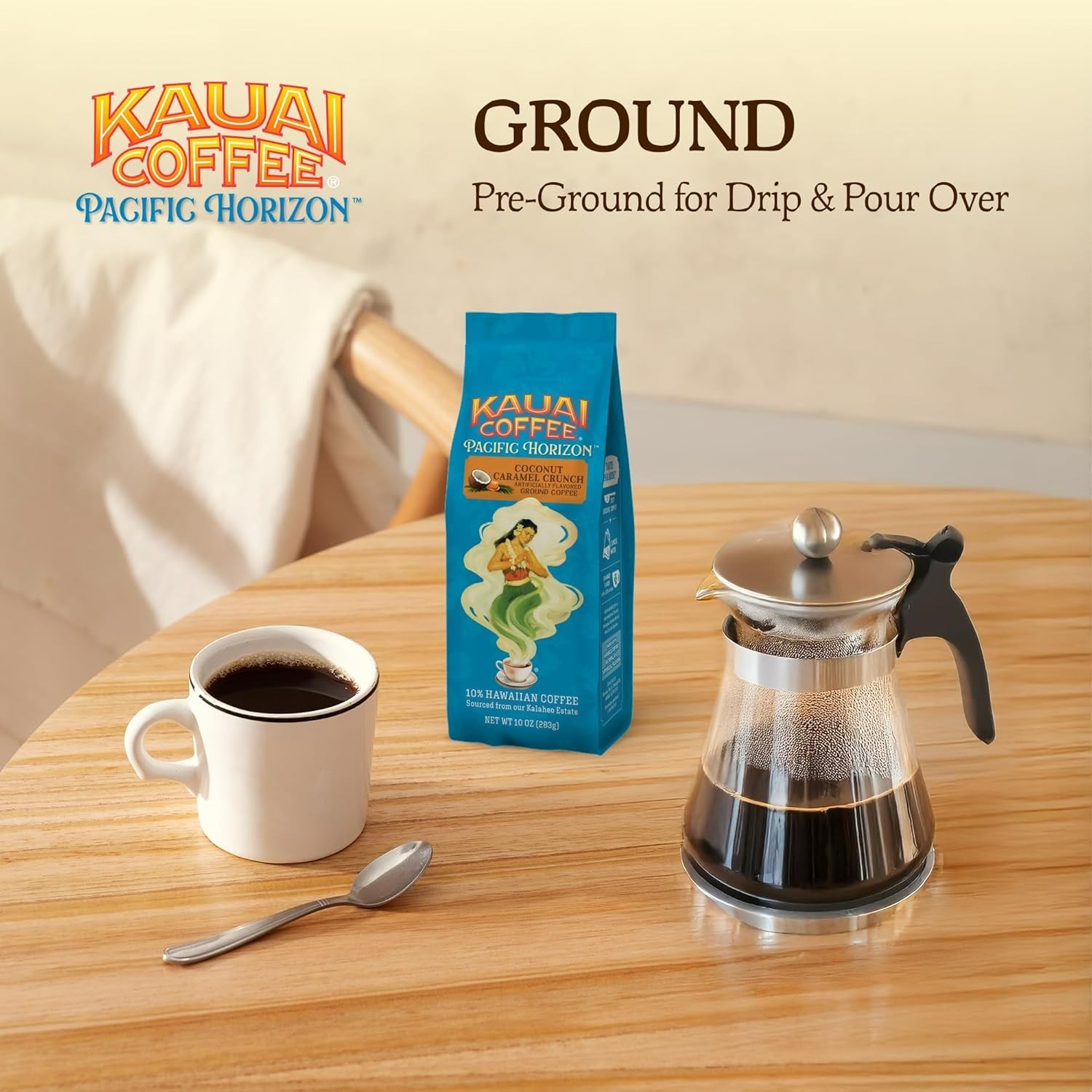 10oz Kauai Ground Coffee – Rich, Medium Roast with Coconut & Caramel