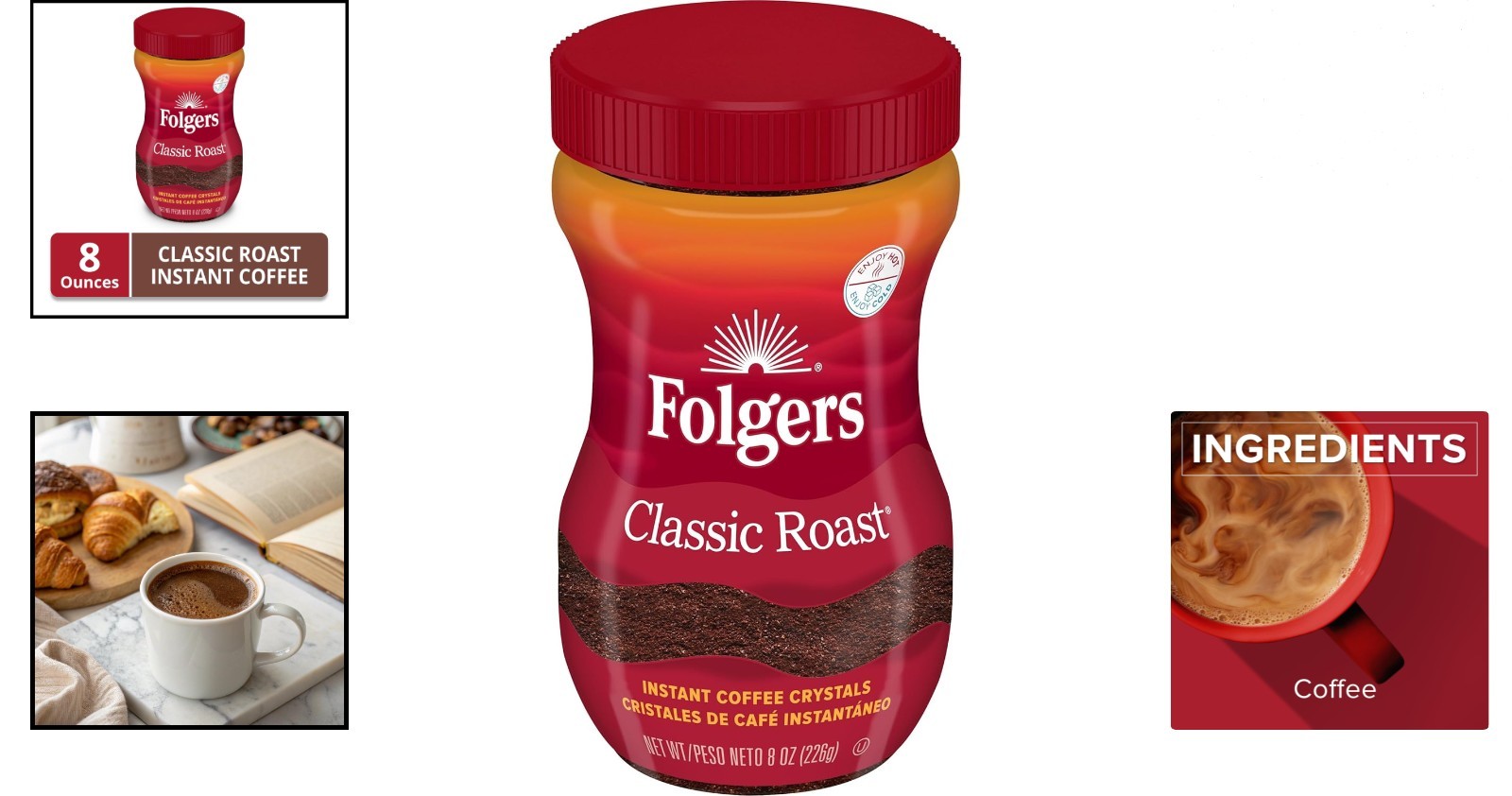 8 Oz Classic Roast Instant Coffee – Enjoy Rich Aroma Coffee Anytime, Hot or Iced