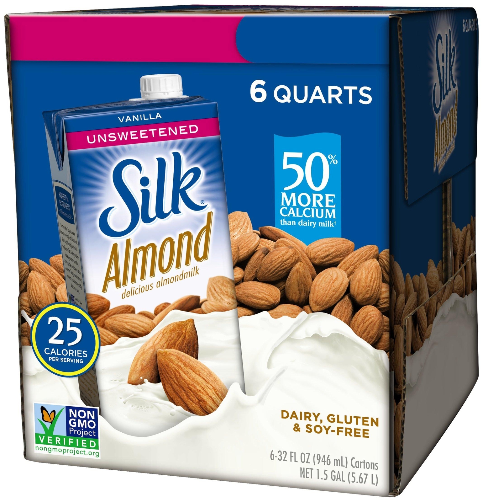 Silk Almond Milk, Unsweetened Vanilla, 32 Fluid Ounce Pack of 6, Vanilla Almond