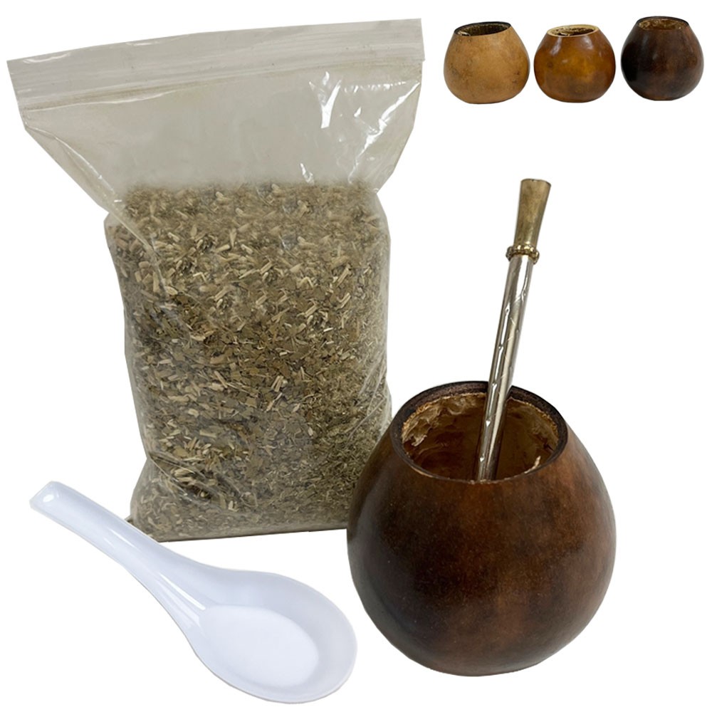 4 Pc Argentina Yerba Mate Tea Gourd Cup Straw Leaf Kit