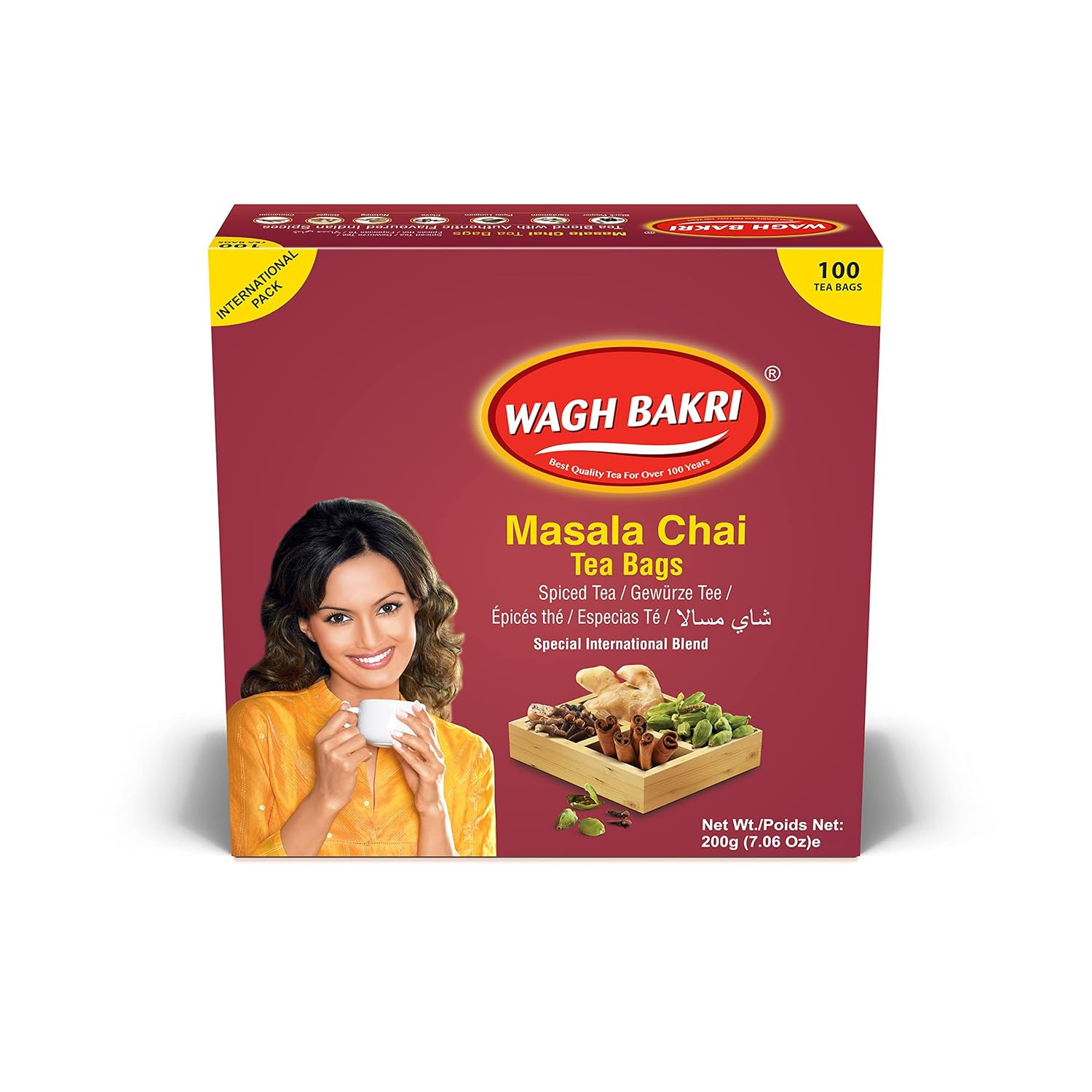 Wagh Bakri Chai Tea Bags, 100 Tea Bags of Special International Blend, 200 Grams