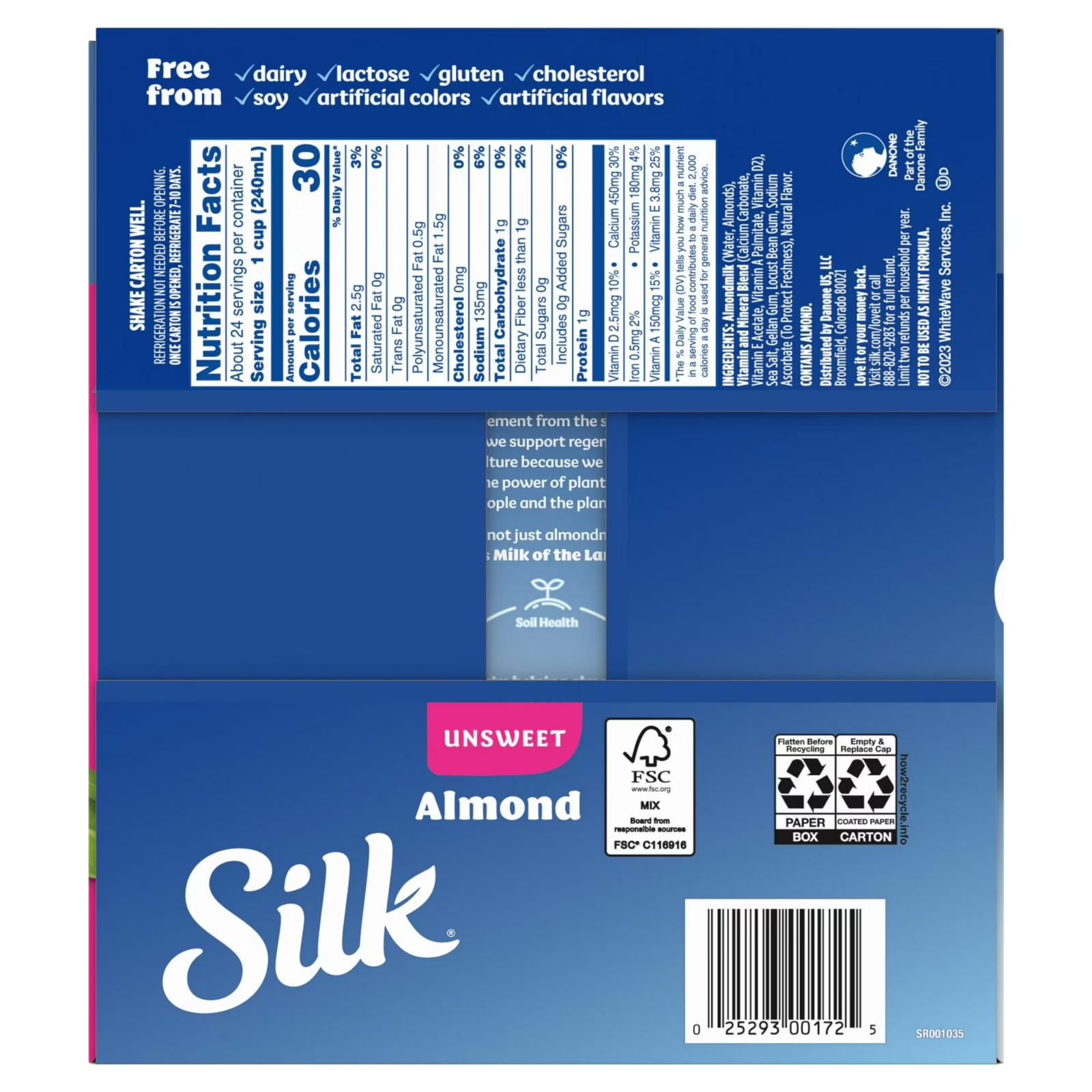 Silk Shelf Stable, Dairy Free, Lactose Free, Gluten Free, Unsweetened Almond…