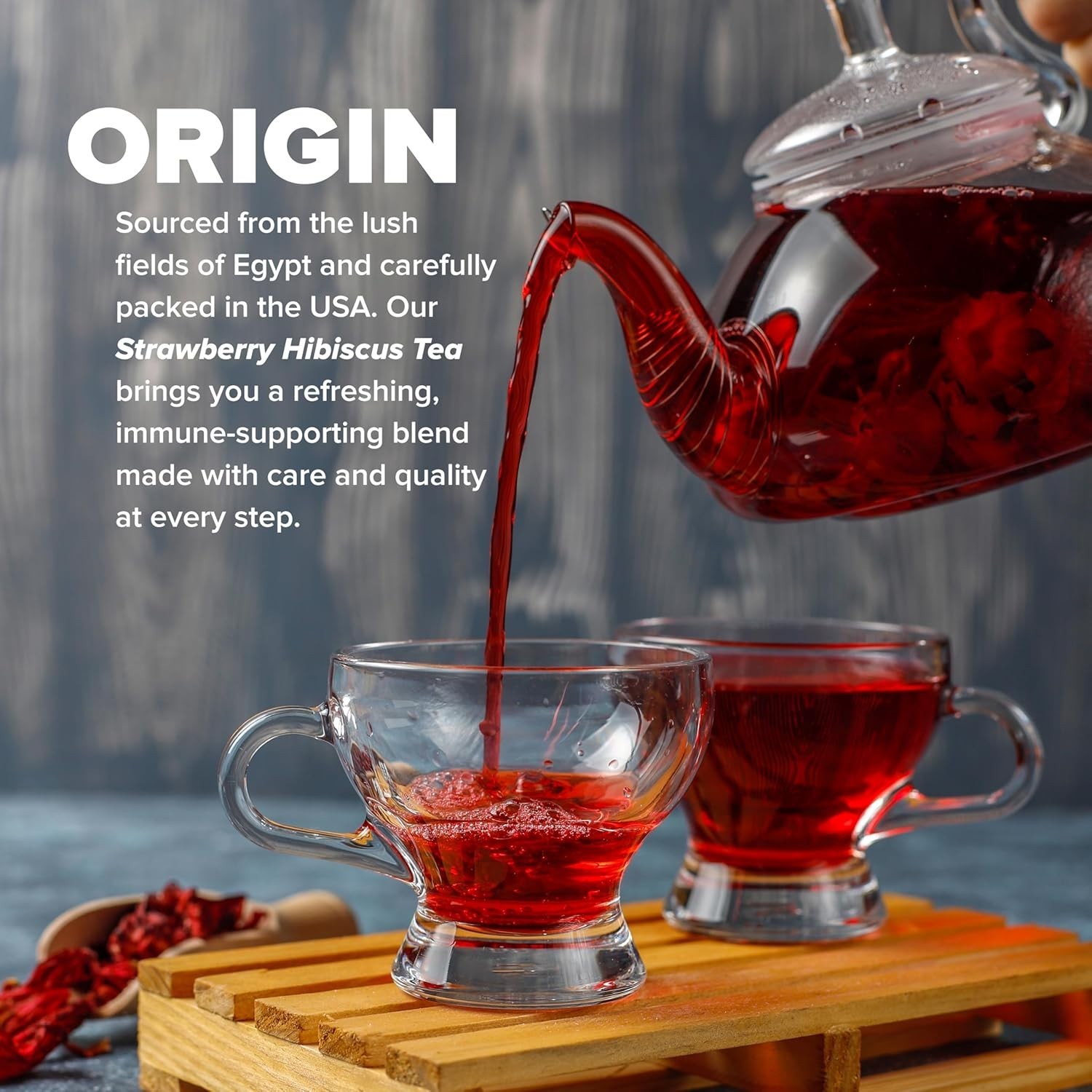 Strawberry Hibiscus Tea, Caffeine-Free Antioxidant Herbal Blend, Loose Leaf 3oz,