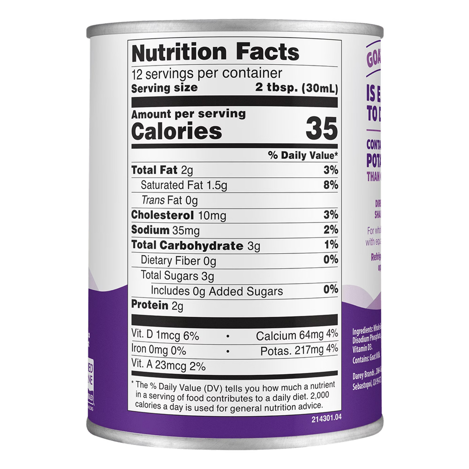 Meyenberg Evaporated Goat Milk 12 fl oz 2 Pack Vitamin D Enriched for Cooking..