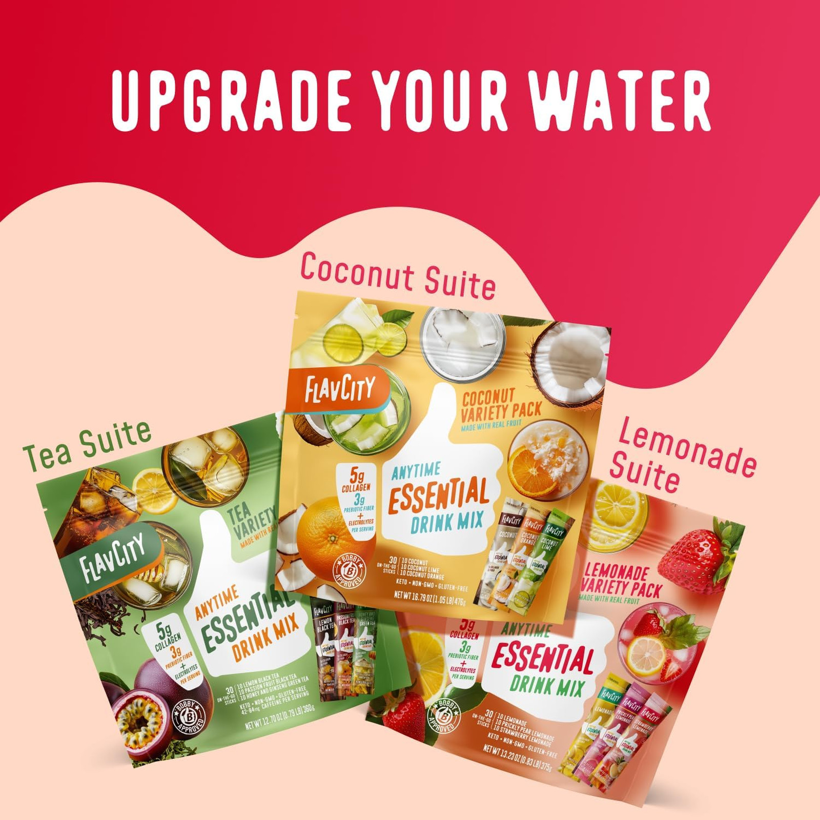 Anytime Essential Lemonade Powder Drink Mix Packets with Collagen 30 Stick Packs