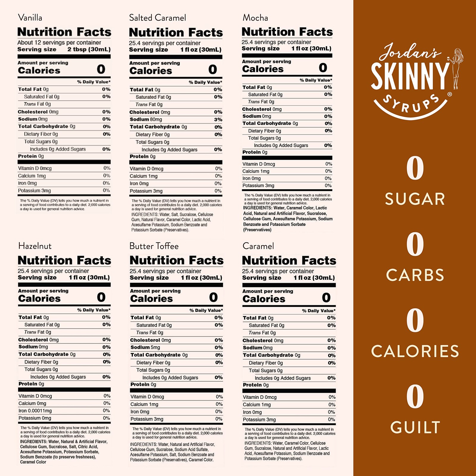 Sugar Free Coffee Syrup, 6 Sampler Variety Pack Coffee Flavoring Syrup, Zero …