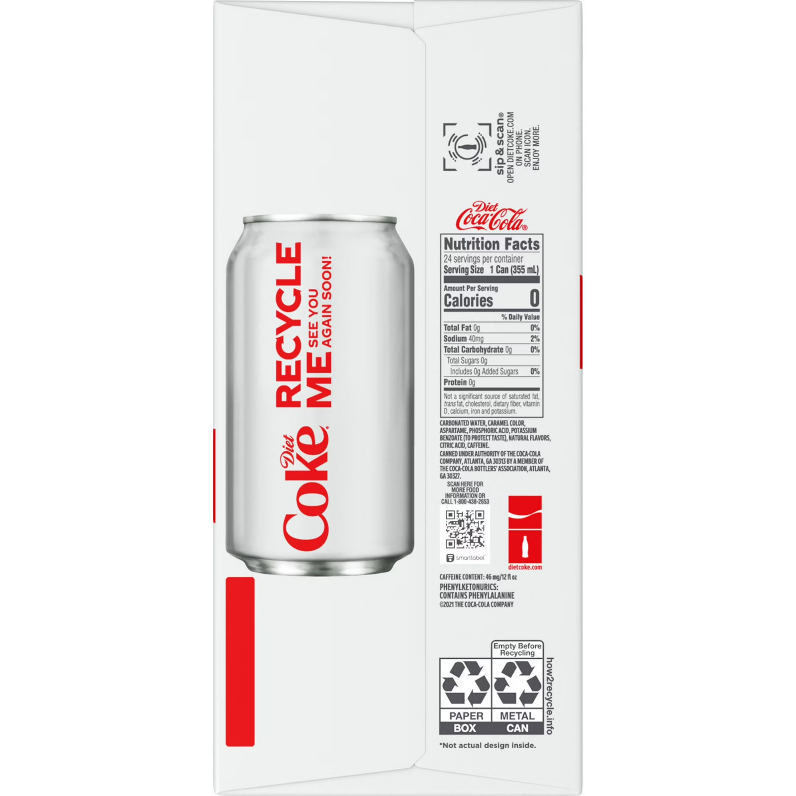 Diet Cola Soda Pop, 12 fl oz Cans, 24 Pack