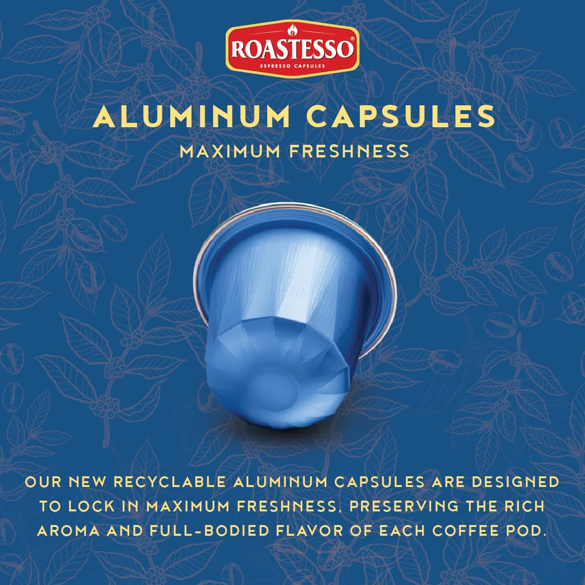 Roastesso, Aluminum Espresso Capsules, Sunset Decaf, Decaffeinated Pods, Compati