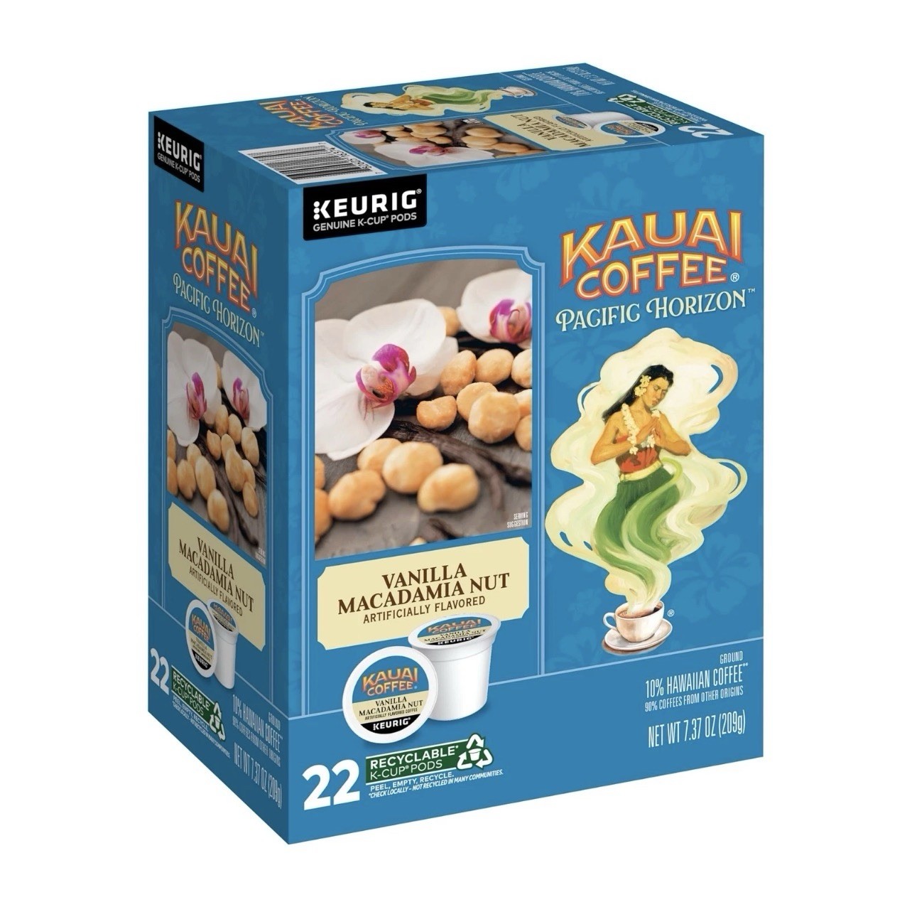 K-Cup Pods Vanilla Macadamia Nut 10% Hawaiian 1 Pack of 22 for Keurig Brewers