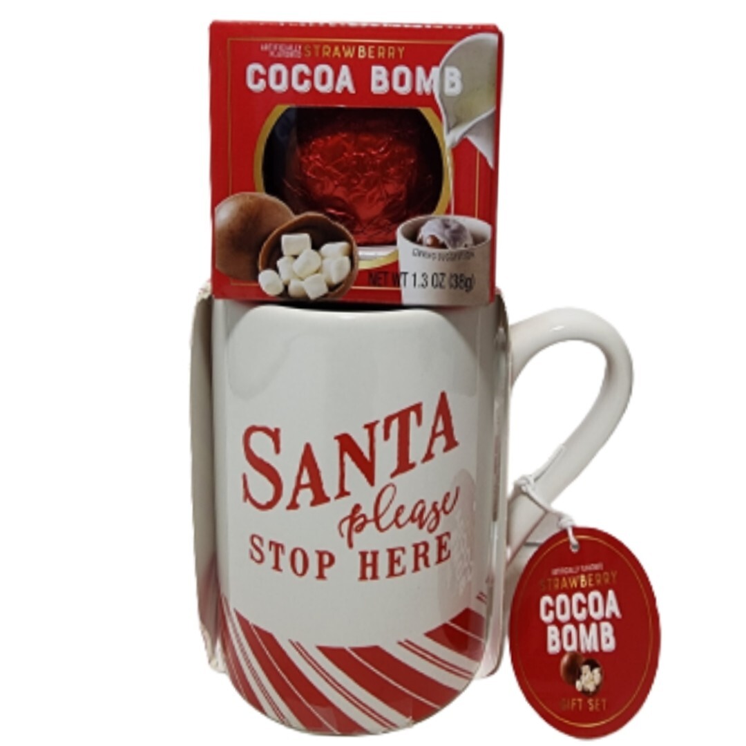 Modern Foods Christmas Santa Please Stop Here Cocoa Bomb Gift and Mug Set