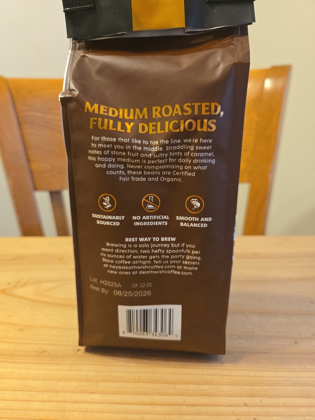 Death Wish Coffee, Organic and Fair Trade MEDIUM Roast Ground 10 oz NEW SEALED