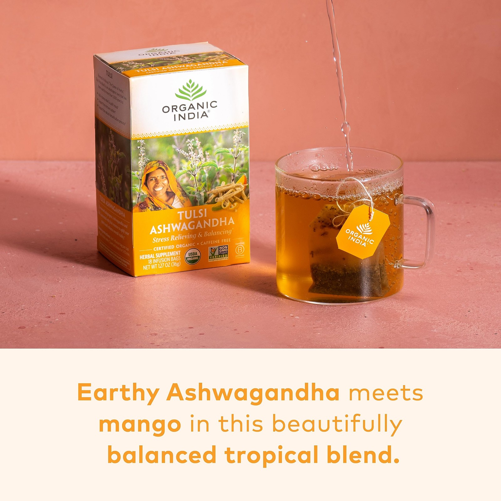 ORGANIC INDIA Calming Tulsi Ashwagandha Herbal 18 Count (Pack of 3), Natural