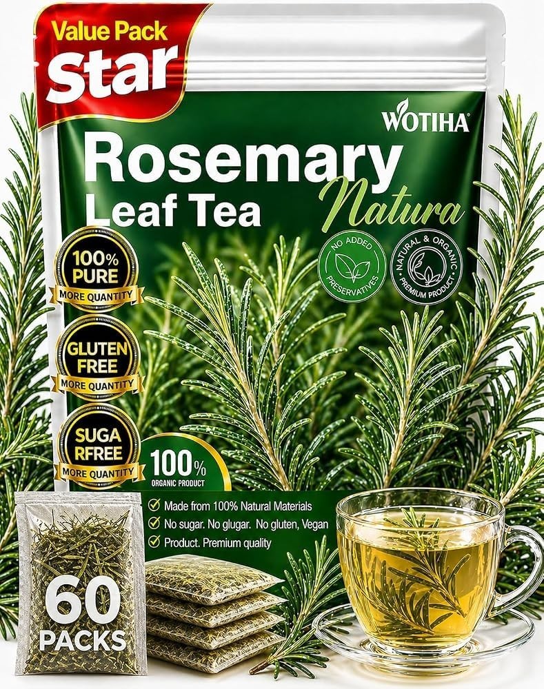 60 Count Premium Rosemary Leaf Tea Bags – 100% Pure Natural Rosemary Leaves