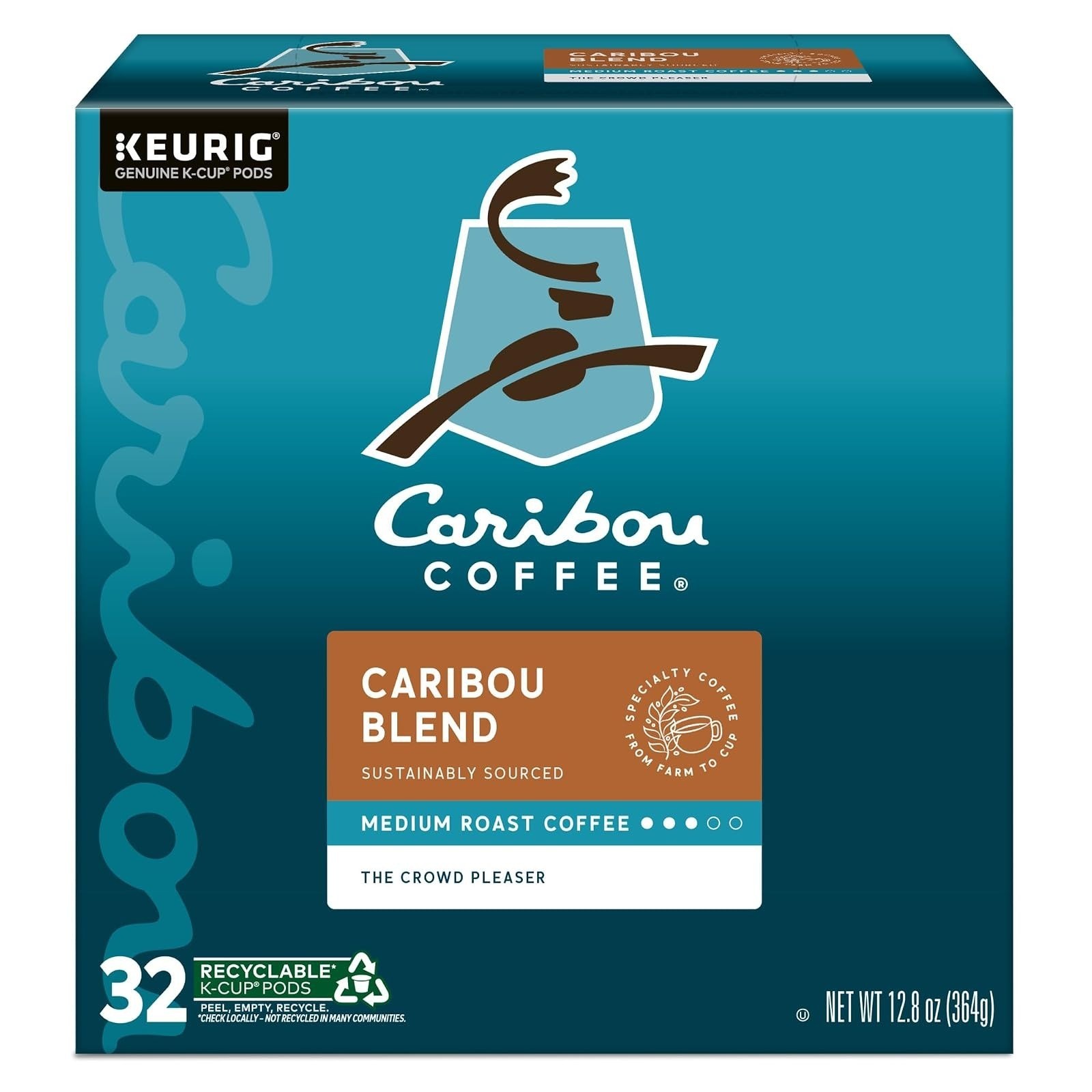 Caribou Coffee Caribou Blend Keurig K-Cup Pods Medium Roast 32 Count