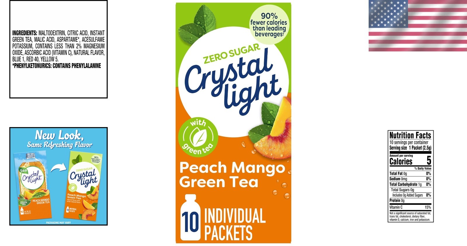 Convenient On-the-Go Peach Mango Green Tea Drink Packets – Gluten Free & Kosher