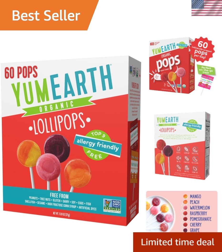Individually Wrapped Fruit-Flavored Lollipops – Gluten-Free & Non-GMO, 60 Count