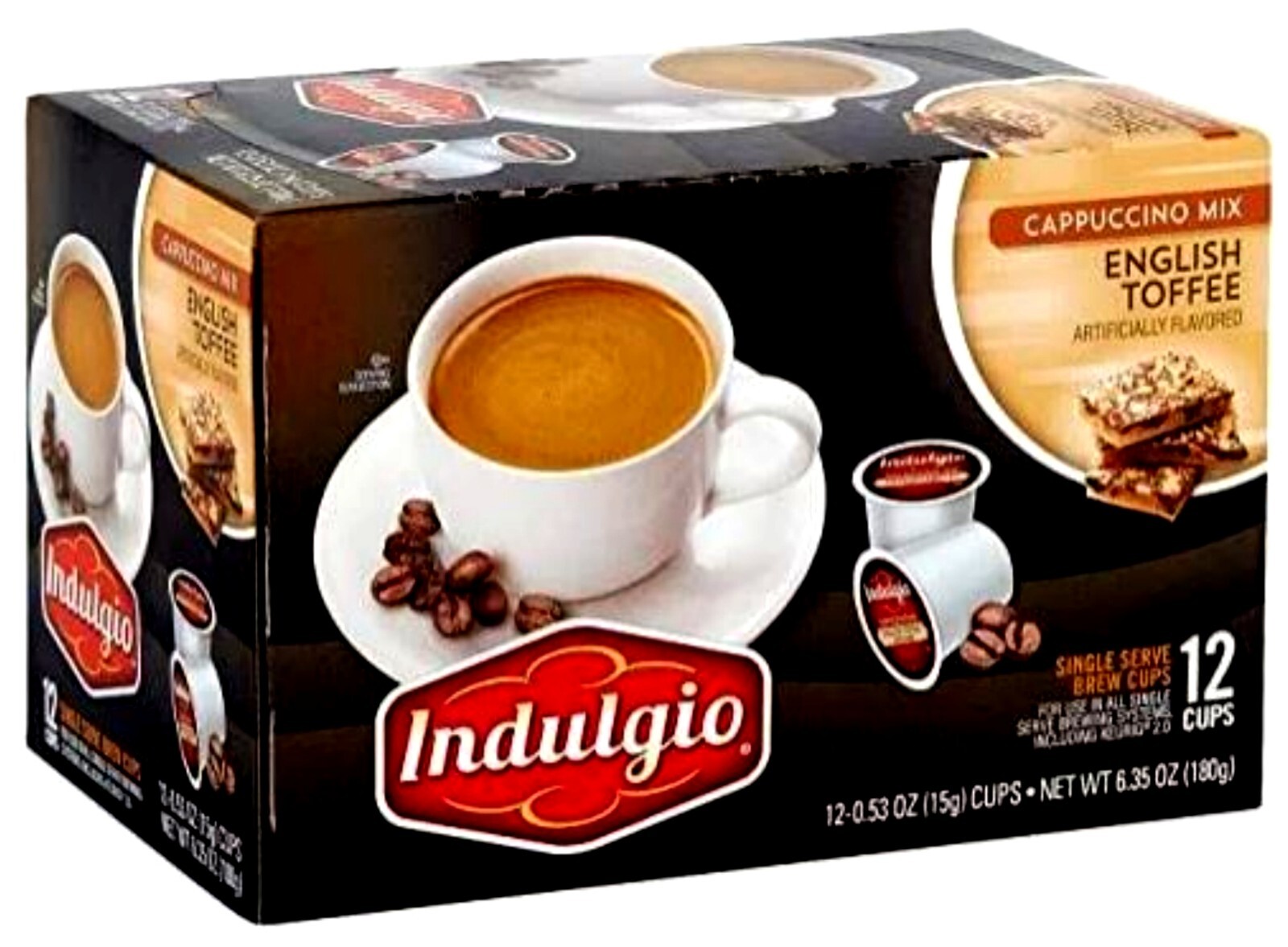 12 Indulgio ENGLISH TOFFEE Cappuccino K-Cup Coffee Pods Keurig-1 box 2027