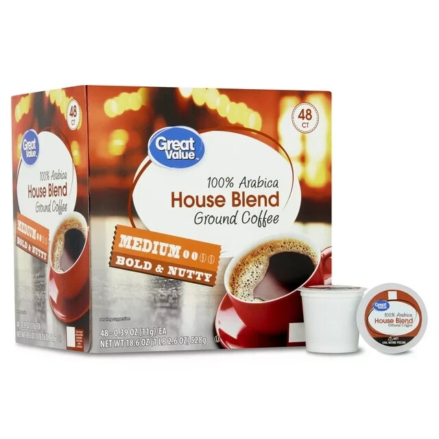 Great Value 100% Arabica House Blend Medium Roast Coffee Pods, 48 Ct