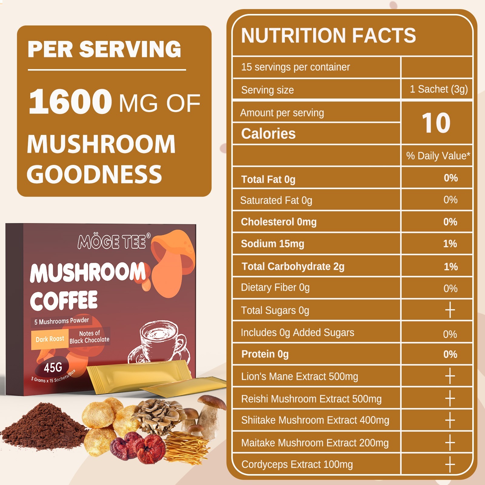 5 in 1 Organic Mushroom Coffee 100% Authentic FREE SHIPPING Energy, Brain, Focus