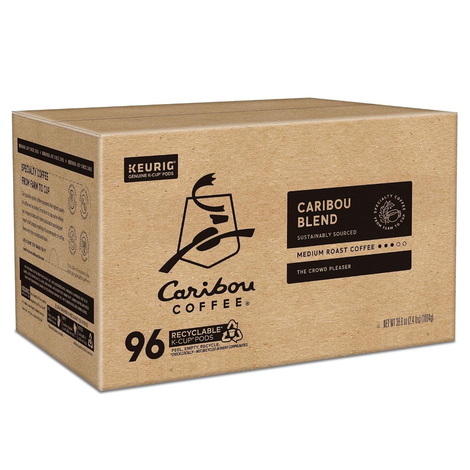 Caribou Blend Medium Roast, 96 Single-Serve Pods