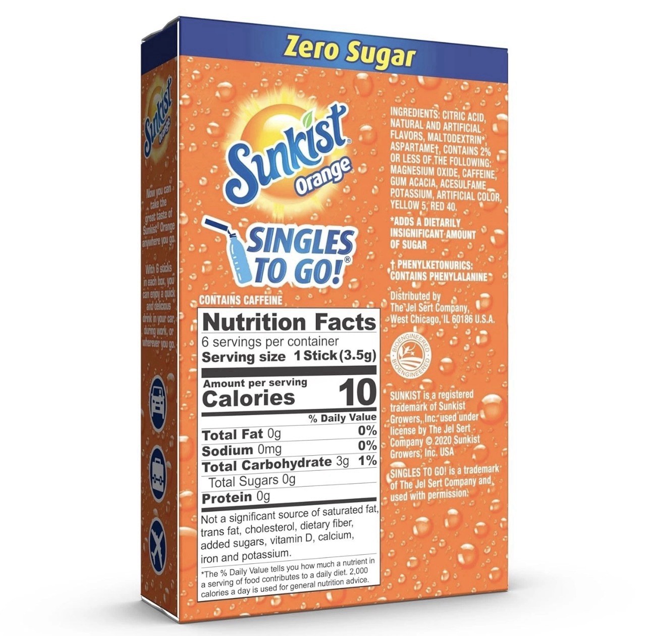 Sunkist Soda Orange Singles to Go Drink Mix, 12 Boxes with 6 Packets Each – 72