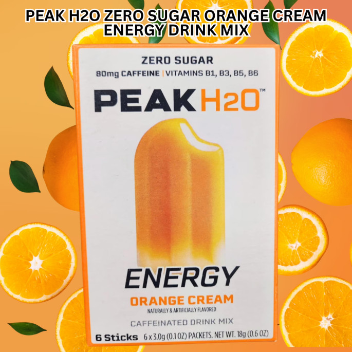 Peak H2O Energy ORANGE CREAM Caffeinated Drink Mix 6-Sticks Creamsicle BB 1/2028