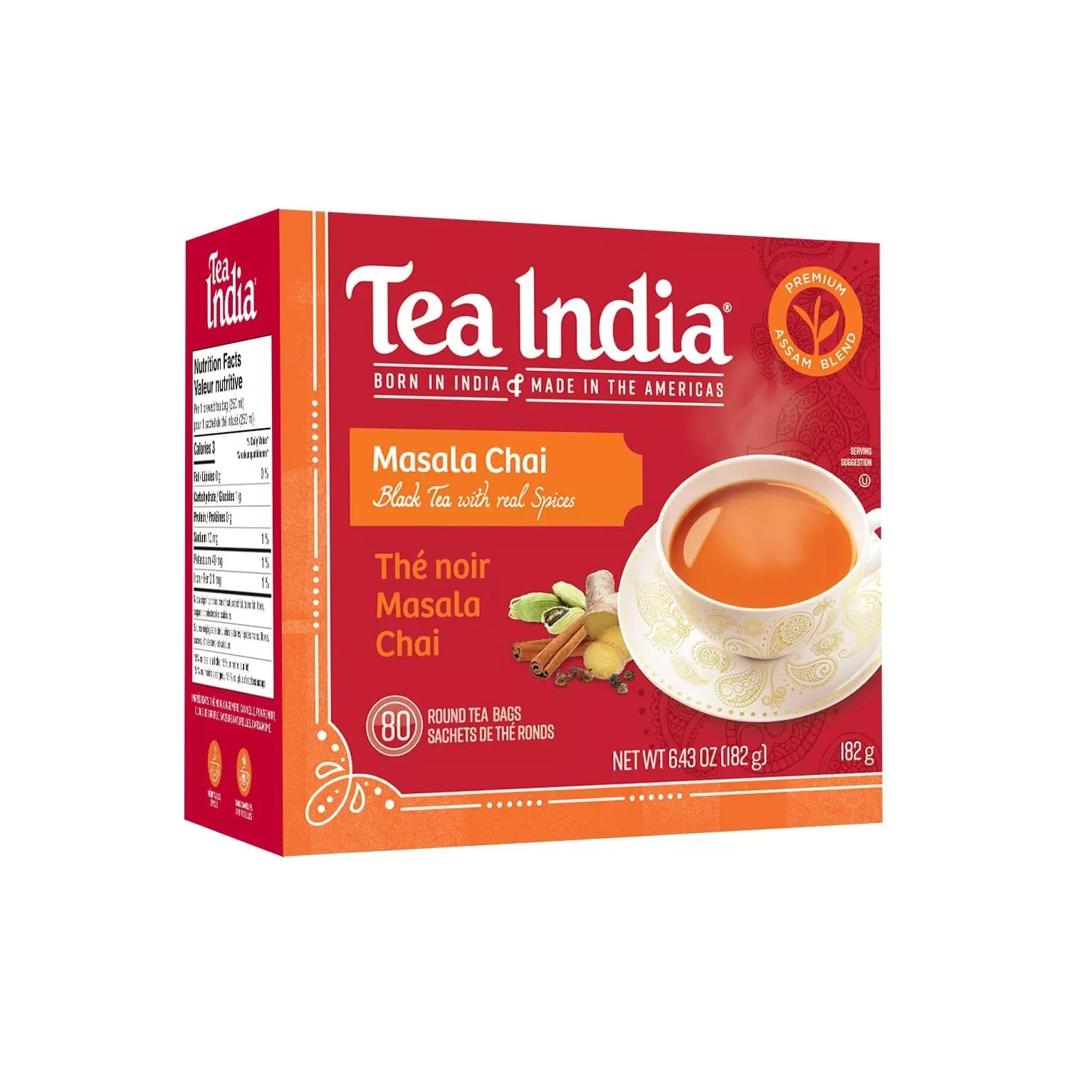 Tea India Masala Chai Black Tea Bags Spiced Indian Style Tea, 80 Count
