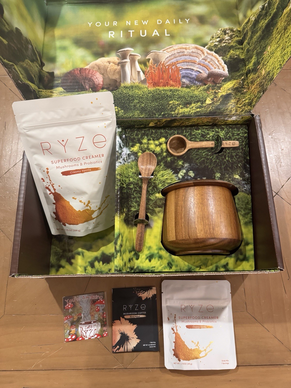 RYZE Bundle Acacia Jar, Lg Creamer, Sm Creamer, Scoop, Spoon, Travel Sz, Magnet