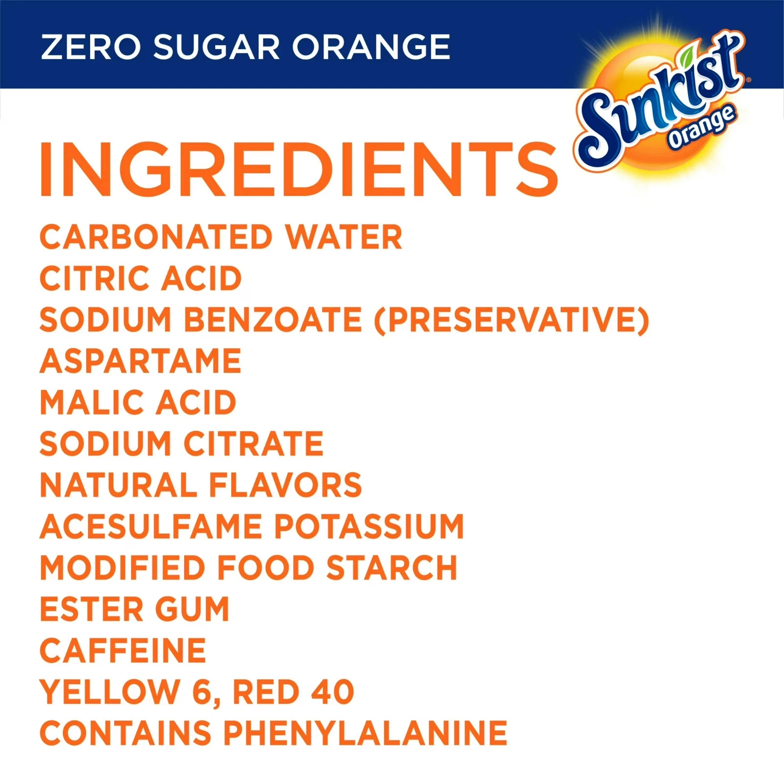 Sunkist Zero Sugar Orange Soda Pop, 12 fl oz, 12 Pack Cans Free Shipping