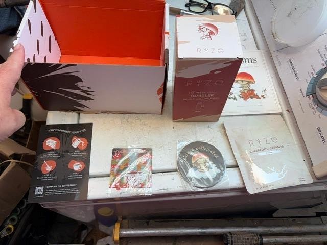 ryze Mushroom Coffee Creamer , Tumbler , Maginate , Book , Coaster $5 Shipping